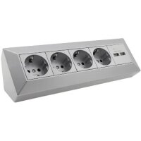 ChiliTec Ecksteckdose Küchensteckdose mit USB Doppelsteckdose 4x Steckdosen 2x USB I 90° Winkel I 230V Aufbau & Eck-Montage für Arbeitsplatte Küche I Silber Grau