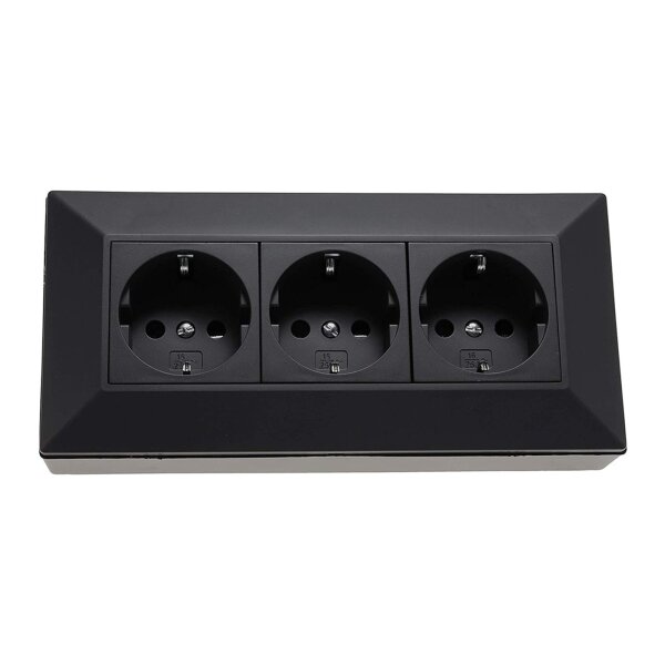 ChiliTec Steckdosenblock 3-fach 230V 45° Winkel Eck Aufputz-Steckdose für Küche Arbeitsplatte Werkstatt Schwarz