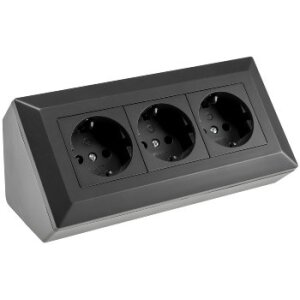 ChiliTec Steckdosenblock 3-fach 230V 45° Winkel Eck Aufputz-Steckdose für Küche Arbeitsplatte Werkstatt Schwarz