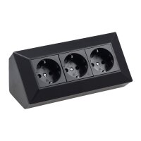 ChiliTec Steckdosenblock 3-fach 230V 45° Winkel Eck Aufputz-Steckdose für Küche Arbeitsplatte Werkstatt Schwarz