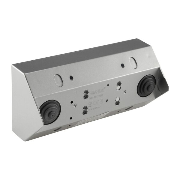 ChiliTec Steckdosenblock 3-fach Eck-Steckdose 230V / 16A Aufbau Unterbau Steckdosenleiste Küche Werkstatt Silber Grau