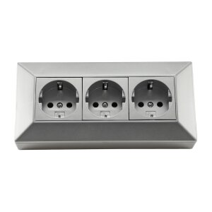 ChiliTec Steckdosenblock 3-fach Eck-Steckdose 230V / 16A Aufbau Unterbau Steckdosenleiste Küche Werkstatt Silber Grau