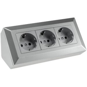 ChiliTec Steckdosenblock 3-fach Eck-Steckdose 230V / 16A Aufbau Unterbau Steckdosenleiste Küche Werkstatt Silber Grau