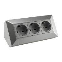 ChiliTec Steckdosenblock 3-fach Eck-Steckdose 230V / 16A Aufbau Unterbau Steckdosenleiste Küche Werkstatt Silber Grau