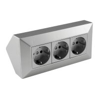 ChiliTec Steckdosenblock 3-fach Eck-Steckdose 230V / 16A Aufbau Unterbau Steckdosenleiste Küche Werkstatt Silber Grau