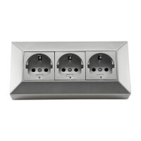 ChiliTec Steckdosenblock 3-fach Eck-Steckdose 230V / 16A Aufbau Unterbau Steckdosenleiste Küche Werkstatt Silber Grau