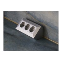 ChiliTec Steckdosenblock 3-fach Eck-Steckdose 230V / 16A Aufbau Unterbau Steckdosenleiste Küche Werkstatt Silber Grau
