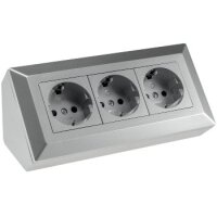 ChiliTec Steckdosenblock 3-fach Eck-Steckdose 230V / 16A Aufbau Unterbau Steckdosenleiste Küche Werkstatt Silber Grau