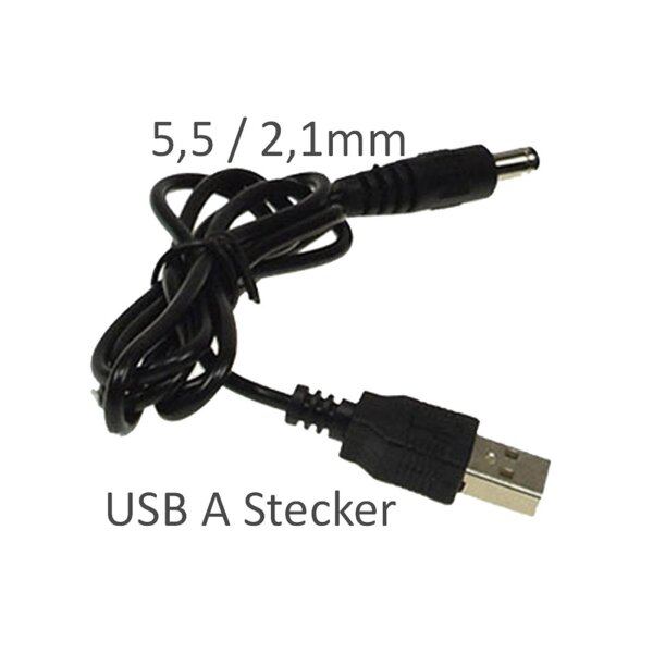 Anschlusskabel USB auf Hohlstecker, 1m USB A auf 5,5 / 2,1mm