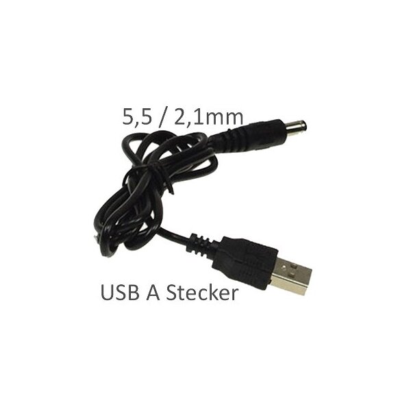Anschlusskabel USB auf Hohlstecker, 1m USB A auf 5,5 / 2,1mm