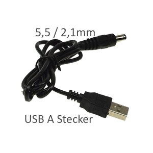 Anschlusskabel USB auf Hohlstecker, 1m USB A auf 5,5 / 2,1mm