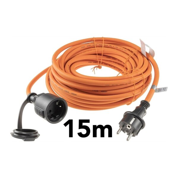 Verlängerungskabel 15m, IP44, Orange H07RN-F 3G1,5 , Stecker / Kupplung
