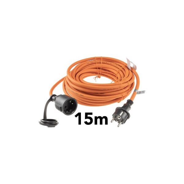 Verlängerungskabel 15m, IP44, Orange H07RN-F 3G1,5 , Stecker / Kupplung