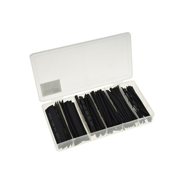 Schrumpfschlauch-Sortiment, 100-teilig in praktischer Box, schwarz
