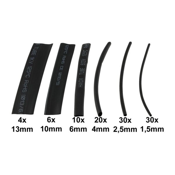 Schrumpfschlauch-Sortiment, 100-teilig in praktischer Box, schwarz