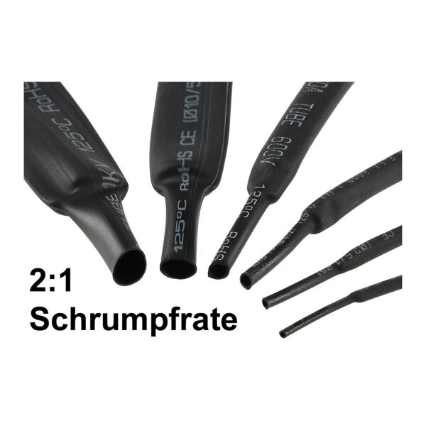 Schrumpfschlauch-Sortiment, 100-teilig in praktischer Box, schwarz