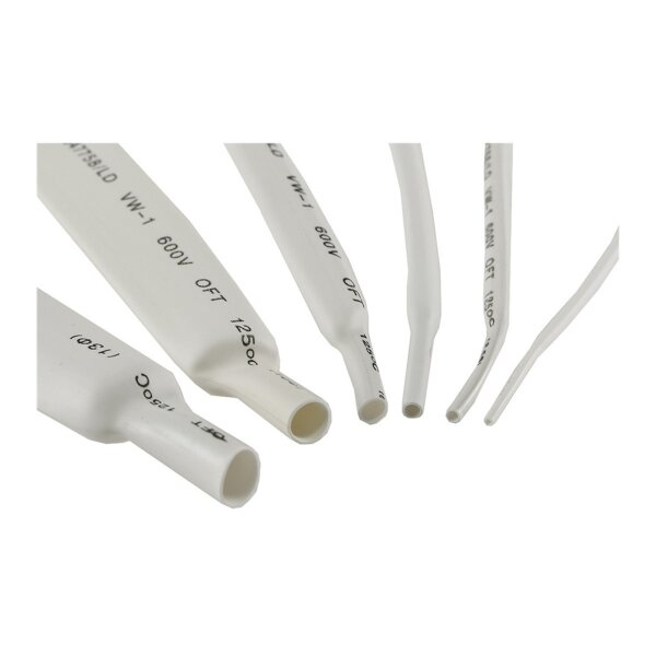 Schrumpfschlauch-Sortiment, 100-teilig in Sortimentstüte, weiß