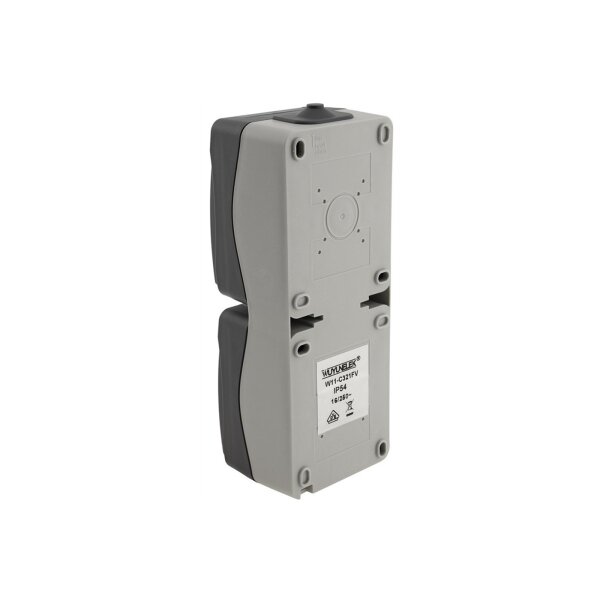 ChiliTec Aufputz Steckdose 2-fach IP54 Feuchtraum Doppel-Steckdose Vertikal 250V~/ 16A 3600W gummierte Kabeleinführung Grau