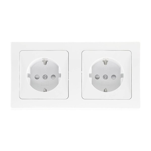 Delphi Steckdose 2-Fach Unterputz Weiß 2X Schutzkontakt-Steckdosen mit erhöhtem Berührungsschutz 2er UP-Steckdosen Anschluss über Komfort Kabel Klemme