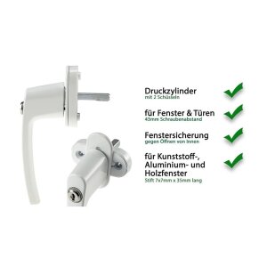 Abschließbarer Fenstergriff, weiß 2 Schrauben, 2 Schlüssel