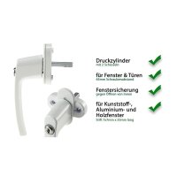 Abschließbarer Fenstergriff, weiß 2 Schrauben, 2 Schlüssel