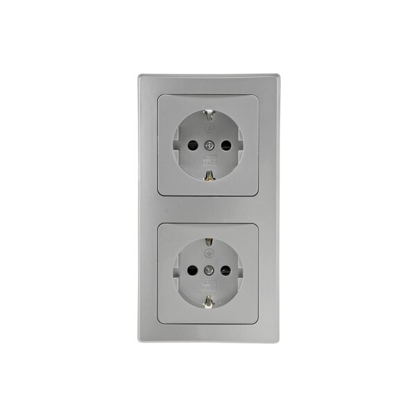 DELPHI 2-fach Steckdose Unterputz 230V UP mit erhöhtem Berührungsschutz, Silber Grau