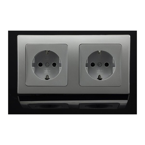 DELPHI 2-fach Steckdose Unterputz 230V UP mit erhöhtem Berührungsschutz, Silber Grau