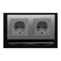 DELPHI 2-fach Steckdose Unterputz 230V UP mit erhöhtem Berührungsschutz, Silber Grau