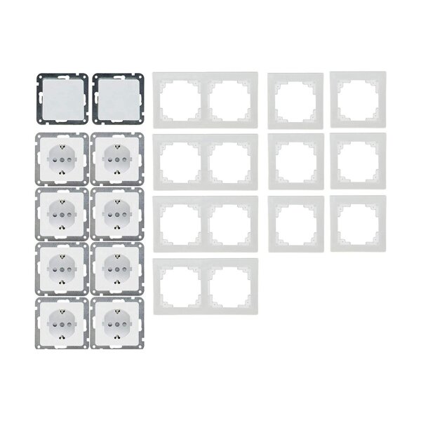 Delphi Steckdosen Schalter Set 20 Teile I Steckdosen Schalter Rahmen Unterputz Einbau I Weiß