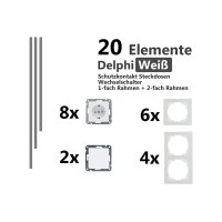 Delphi Steckdosen Schalter Set 20 Teile I Steckdosen Schalter Rahmen Unterputz Einbau I Weiß