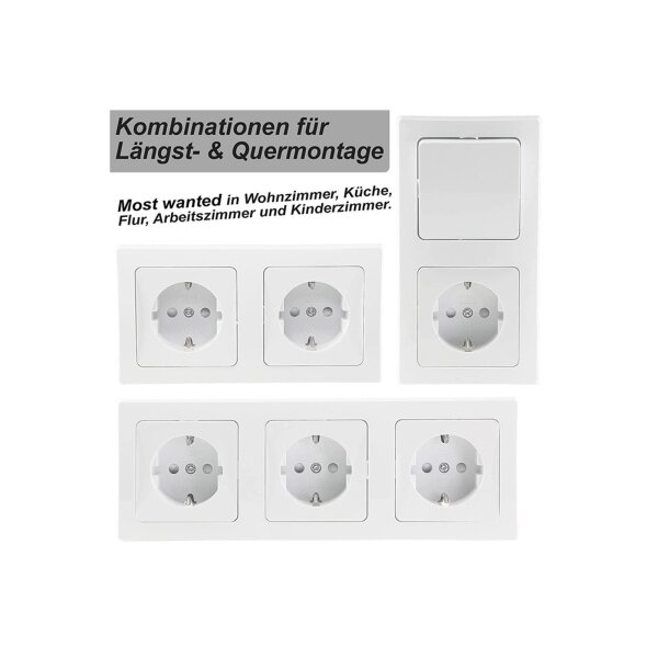 Delphi Steckdosen Schalter Set Wohnzimmer Lichtschalter mit Steckdose TV Antenne Unterputz Einbau I Weiß