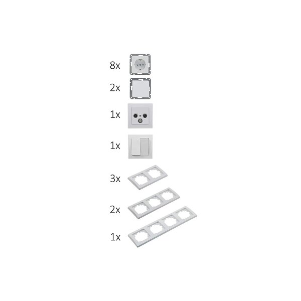 Delphi Steckdosen Schalter Set Wohnzimmer Lichtschalter mit Steckdose TV Antenne Unterputz Einbau I Weiß