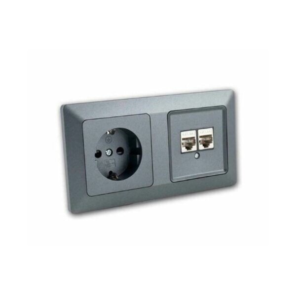 MILOS Kombimodul: Steckdose + 2× CAT6 Netzwerkdose, anthrazit