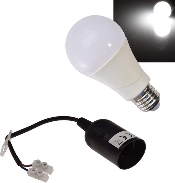 ChiliTec E27-Fassung mit 15cm Kabel + Passende LED Glühlampe E27"G90 AGL" neutralweiß