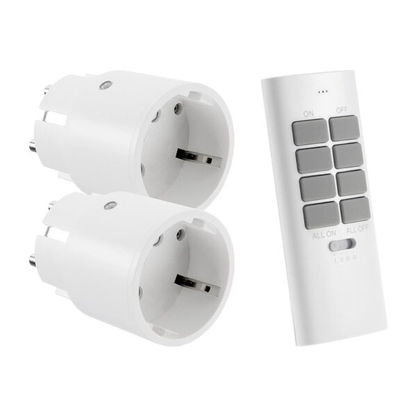 ChiliTec Funksteckdose Set Pilota Casa - 2x Steckdose mit 1x Fernbedienung - Innen max. 30m Reichweite