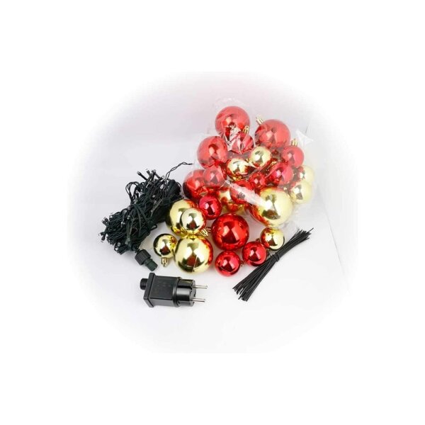 DIY LED Lichterkettenvorhang – 70 LEDs, 30 Kugeln, 130?cm breit, rot/gold