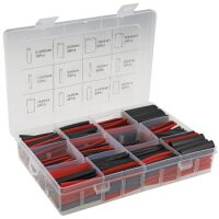 Schrumpfschlauch-Sortiment, 560-teilig in Plastikbox, Ratio 2:1, schwarz + rot