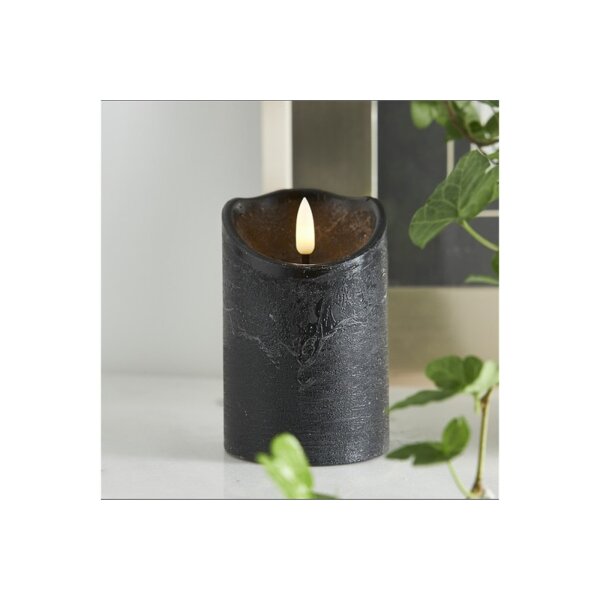 LED-Wachskerze Schwarz – 12,5?cm mit rustikaler Oberfläche & Timer