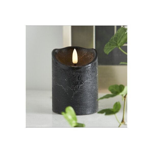LED-Wachskerze Schwarz – 10?cm mit rustikaler Oberfläche & Timer