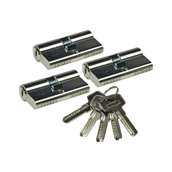 Schließzylinder-Set 3x 60mm (30+30mm) Profil-Zylinder, 5 Sicherheits-Schlüssel