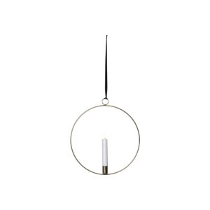 LED-Kerze mit 3D-Flamme im Ring – 28?cm, Timer, Schwarz/Silber/Messing