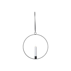 LED-Kerze mit 3D-Flamme im Ring – 28?cm, Timer, Schwarz/Silber/Messing