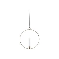 LED-Kerze mit 3D-Flamme im Ring – 28?cm, Timer, Schwarz/Silber/Messing