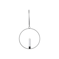 LED-Kerze mit 3D-Flamme im Ring – 28?cm, Timer, Schwarz/Silber/Messing