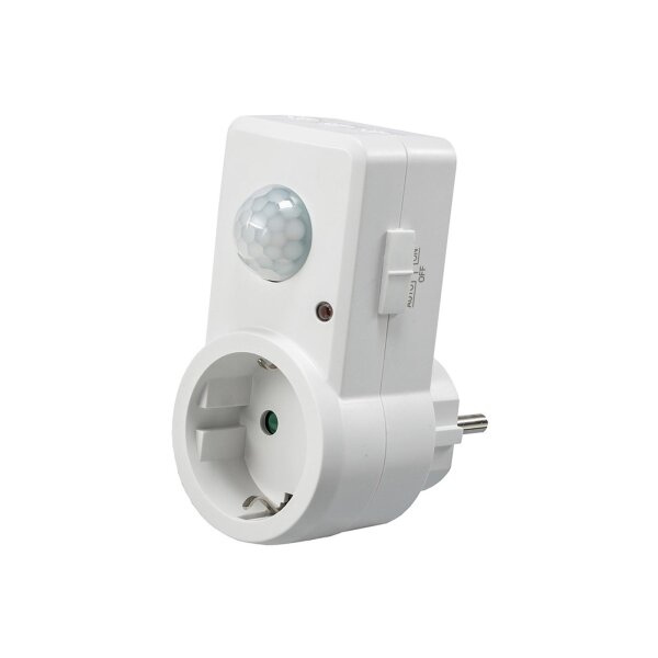ChiliTec Steckdose mit Bewegungsmelder 120° 9m Reichweite 1200W 230V Zwischenstecker Schaltzeit regelbar 10sek.-15min I Empfindlichkeit einstellbar Weiß