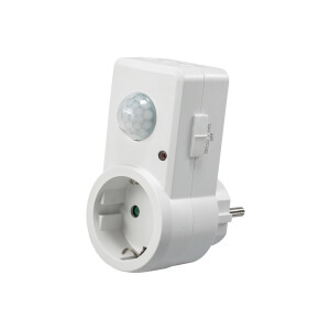 ChiliTec Steckdose mit Bewegungsmelder 120° 9m Reichweite 1200W 230V Zwischenstecker Schaltzeit regelbar 10sek.-15min I Empfindlichkeit einstellbar Weiß