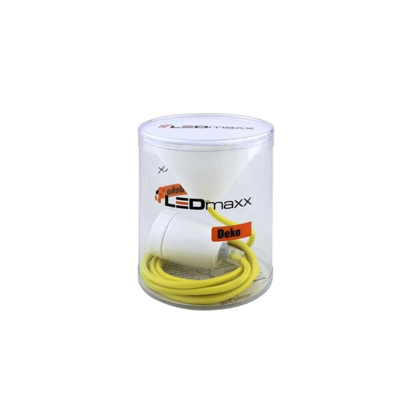 Deko Set Textilkabel sonnengelb mit Keramik-Lampenfassung E27 und weißem Baldachin