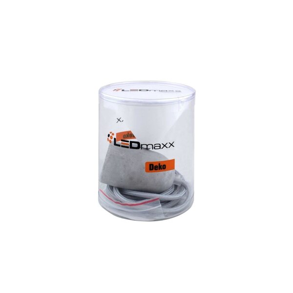 Deko Set Textilkabel silber mit Beton-Lampenfassung E27 und weißem Baldachin