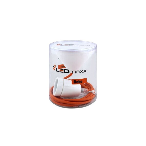 Deko Set Textilkabel orange mit Keramik-Lampenfassung E27 und weißem Baldachin