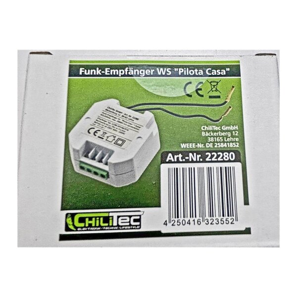 Pilota Casa Funk-Empfänger für Wand Lichtschalter Unterputz Einbau, LED geeignet, max. 2000Watt, 49x49x25mm, Ergänzung für einen Lichtschalter EIN AUS Schalter
